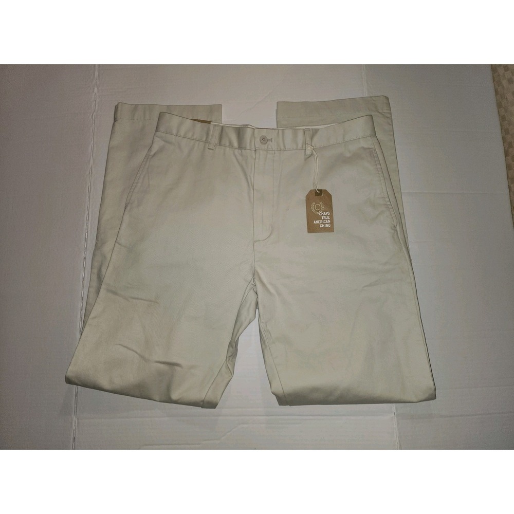 Chaps True American Chino Pants Mens 34x34 Khaki Flat Front Straight Leg